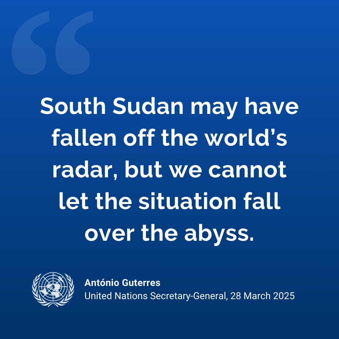 United Nations (@un) on Twitter photo South Sudan: Dramatic security emergency, political upheaval & unfolding humanitarian & economic crises grip world’s youngest nation.
<a href="/antonioguterres/">António Guterres</a> appeals to country’s leaders to lay down the weapons & calls for greater international support.
un.org/sg/en/content/… South Sudan: Dramatic security emergency, political upheaval & unfolding humanitarian & economic crises grip world’s youngest nation.
<a href="/antonioguterres/">António Guterres</a> appeals to country’s leaders to lay down the weapons & calls for greater international support.
un.org/sg/en/content/…