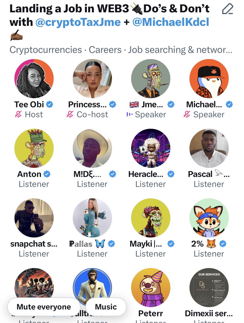 Tee Obi (@teeobiart) on Twitter photo Gm fam, yesterday’s space was incredible all thanks to the amazing <a href="/CryptoTaxJme/">🇬🇧 Jme 🧪</a> & <a href="/MichaelKdcl/">MichaelK.eth</a> who shared such valuable insights🔌shoutout to the best co-host, <a href="/princess_nft/">Princess 👑</a>! 🧡Don't forget to join the waitlist at <a href="/eteegojobs/">Eteego</a> for top tech and Web3 job opportunities💗 Gm fam, yesterday’s space was incredible all thanks to the amazing <a href="/CryptoTaxJme/">🇬🇧 Jme 🧪</a> & <a href="/MichaelKdcl/">MichaelK.eth</a> who shared such valuable insights🔌shoutout to the best co-host, <a href="/princess_nft/">Princess 👑</a>! 🧡Don't forget to join the waitlist at <a href="/eteegojobs/">Eteego</a> for top tech and Web3 job opportunities💗