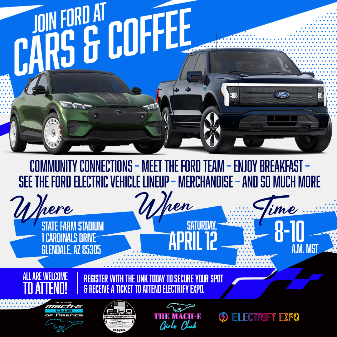 Emily Gabler (@chargedupemily) on Twitter photo It's the first Cars & Coffee of the year! ⚡️
Don't miss out, take a roadtrip and come and join us in Phoenix on April 12th at <a href="/ElectrifyExpo/">ElectrifyExpo</a>
Register & secure that spot: go.ford/CCPhoenix It's the first Cars & Coffee of the year! ⚡️
Don't miss out, take a roadtrip and come and join us in Phoenix on April 12th at <a href="/ElectrifyExpo/">ElectrifyExpo</a>
Register & secure that spot: go.ford/CCPhoenix