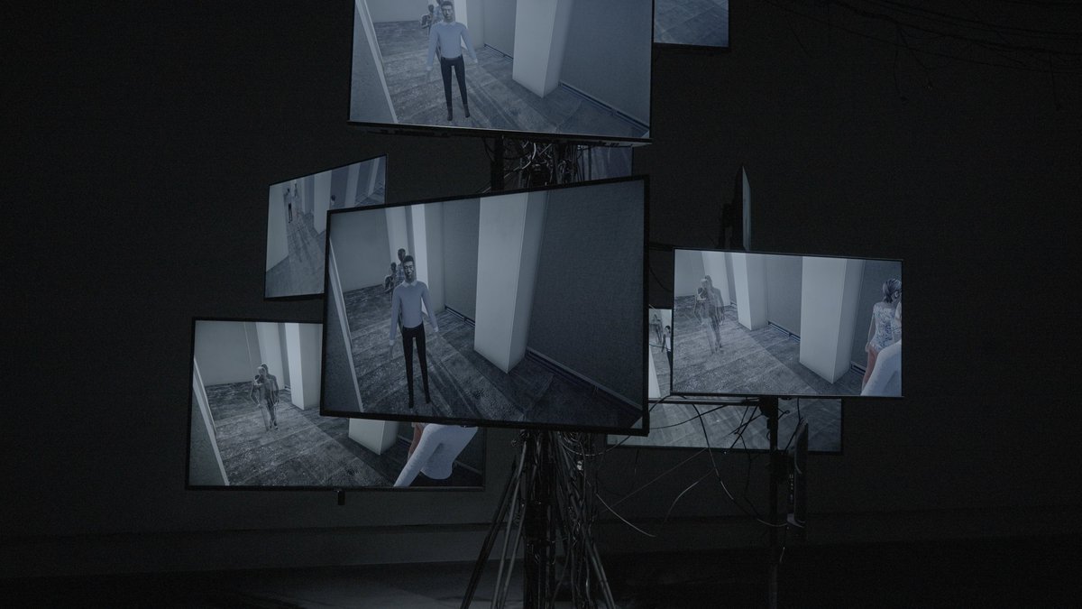 “Universal Deputies” is a complex artwork. One part of the piece involves filling the museum space with cameras, capturing both the viewers and the environment. This data is then fully synchronized in a virtual space, creating a real-time mirror of the physical exhibition.