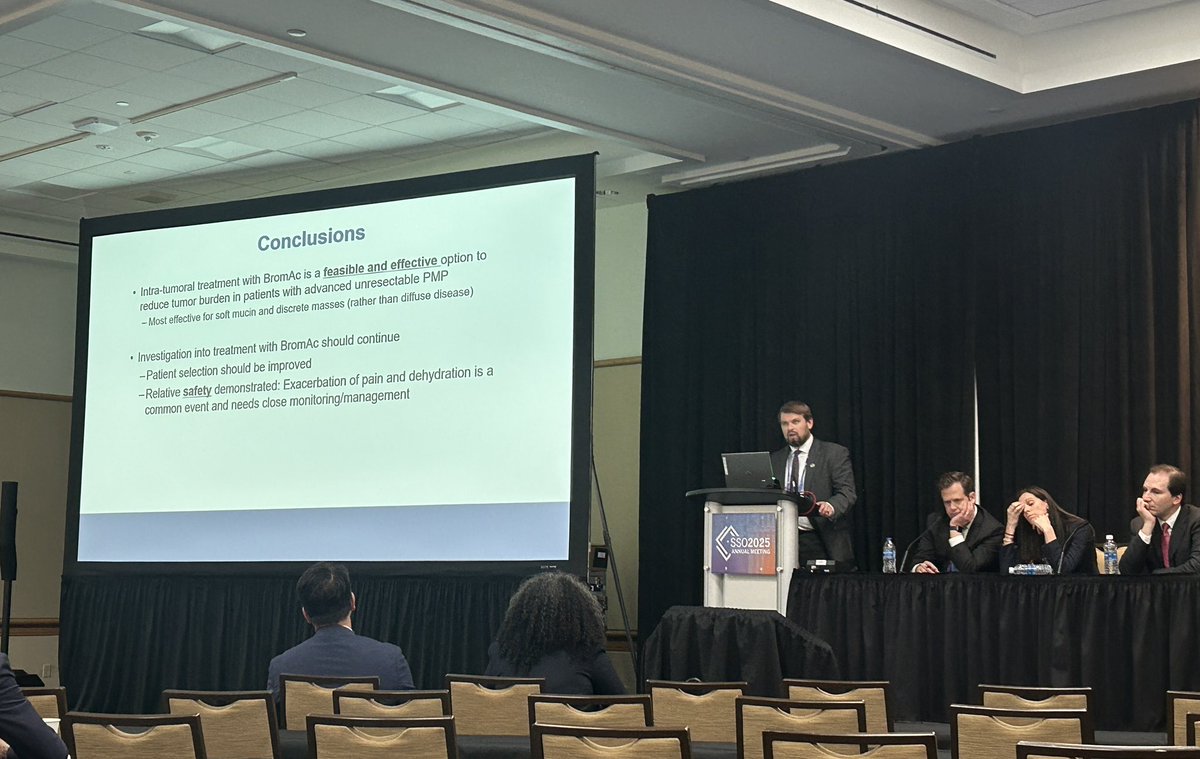Moffitt Cancer Center (@moffittnews) on Twitter photo Happening now at #SSO2025 Michael Wach, MD (<a href="/MikeWach_MD/">Mike Wach MD</a>) discusses Intra-tumoral mucolytic therapy for patients with unresectable pseudomyxoma peritonei, results of an expanded access program. #MoffittSSO25 <a href="/SocSurgOnc/">Society of Surgical Oncology</a>
KEY FINDINGS:
➡️ BromAc treatment within tumors is a Happening now at #SSO2025 Michael Wach, MD (<a href="/MikeWach_MD/">Mike Wach MD</a>) discusses Intra-tumoral mucolytic therapy for patients with unresectable pseudomyxoma peritonei, results of an expanded access program. #MoffittSSO25 <a href="/SocSurgOnc/">Society of Surgical Oncology</a>
KEY FINDINGS:
➡️ BromAc treatment within tumors is a