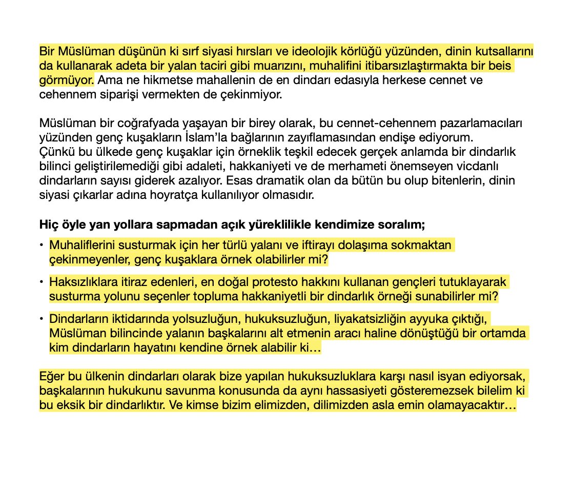 Aşağıda 23. Dönem AKP Bursa milletvekili, hükümete yakın Yeni Şafak gazetesinin eski genel yayın yönetmeni Mehmet Ocaktan'ın çok beğendiğim son köşe yazısını paylaşıyorum.

-Yarın 12.00'de Maltepe Meydanı'nda buluşup yaşananlara demokratik tepkimizi göstermek üzere ✋

Köşe