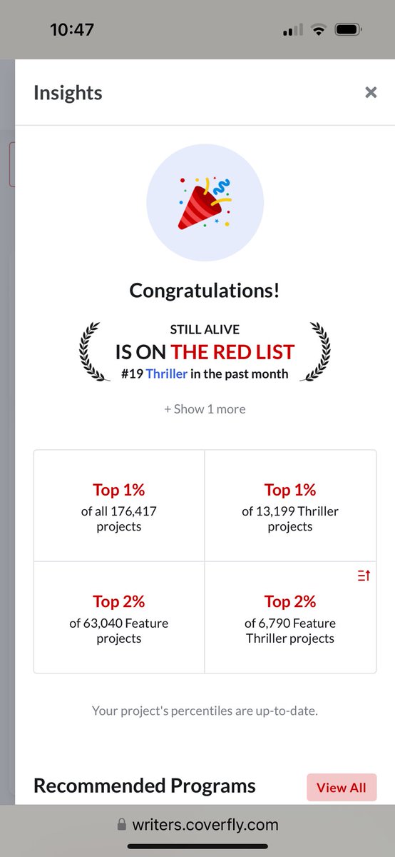 RGriggs521's tweet image. Now I have 2 scripts Top 1% Thank you @Coverfly @WeScreenplay Diverse Voices winner! 🙏⭐️❤️ #specscript #screenplay Top Script on @theblcklst