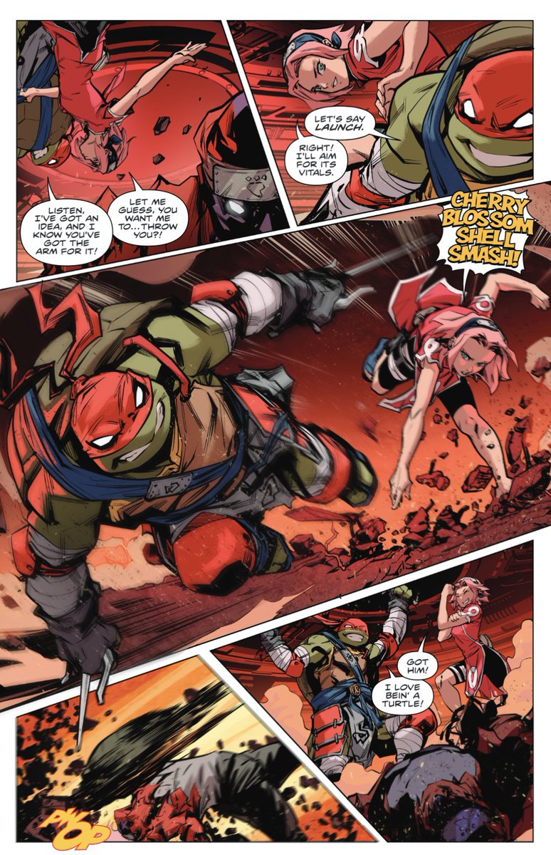 IDWPublishing's tweet photo. "A good story with fun action and team-ups that feel lighthearted and adventurous." - @AIPTComics.

 🐢 + 🦊 = 🤯

#TeenageMutantNinjaTurtles x #Naruto #3 is at LCS: https://t.co/F72n60aLpg

#TMNTxNaruto #TMNT #Sasuke #Sakura #Kakashi #Raphael #Leonardo #Donatello @vizmedia @tmnt https://t.co/tpI4NOQcp0