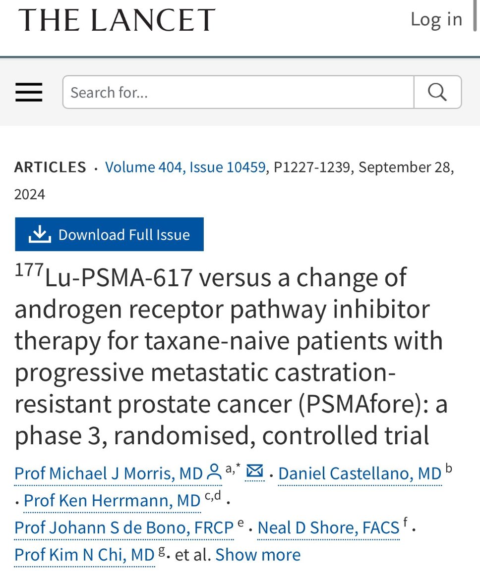 JUST IN: <a href="/US_FDA/">U.S. FDA</a>  expands Lu-PSMA metastatic castration-resistant prostate cancer indication: now in Taxane-Naive population. Approval based on PSMAfore trial open <a href="/DanaFarber_GU/">Dana-Farber Lank Center for Genitourinary Oncology</a> 

-rPFS 9.3 vs. 5.6mos (HR: 0.41)
-OS HR 0.91

Through <a href="/ASCO/">ASCO</a> FDA alerts.