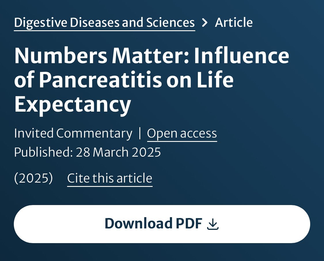 We were delighted to share our insights on the study ‘Decreased Life Expectancy in Patients with Acute and Chronic Pancreatitis’ by Munigala et al. in DDS. 

link.springer.com/article/10.100…