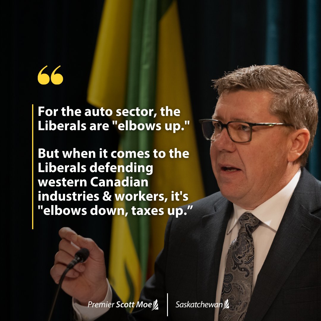 The Liberal energy minister has responded to our removal of the carbon tax on Saskatchewan’s sustainable resource sector by calling those industries “big polluters.”

“Elbows up” for the auto sector.  But when it comes to the Liberals defending western Canadians and our