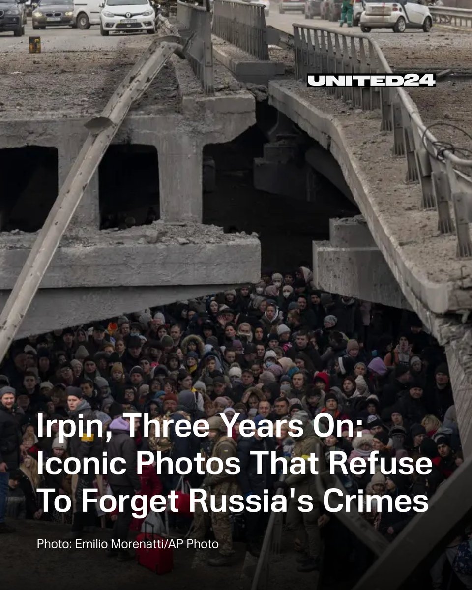 Three years after Ukraine liberated Irpin, iconic photos captured the destruction, evacuations, and resilience of its people.   

🧵 1/12