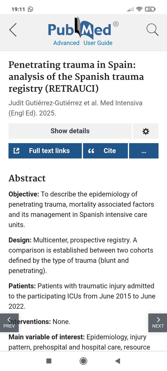 📢Also in English version! 
First approach to penetrating trauma in Spain from de national trauma registry #RETRAUCI