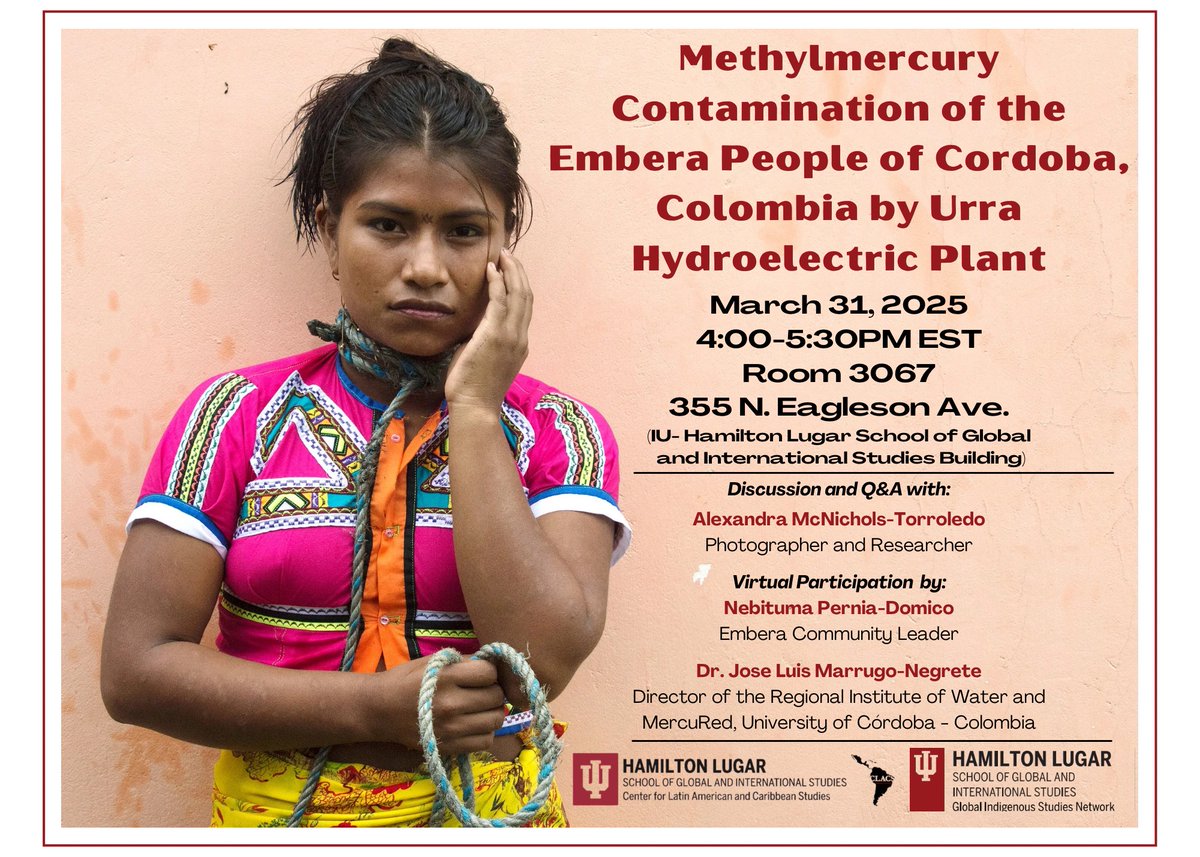 IUCLACS's tweet image. Join us on Monday, March 31st, for a discussion about mercury contamination.
Hamilton Lugar School of Global and International Study (HLS)
Room 3067
355 N Eagleson Ave. Bloomington, IN 47405
Google Meet joining info
Video call link: meet.google.com/kbz-rhyt-mtx