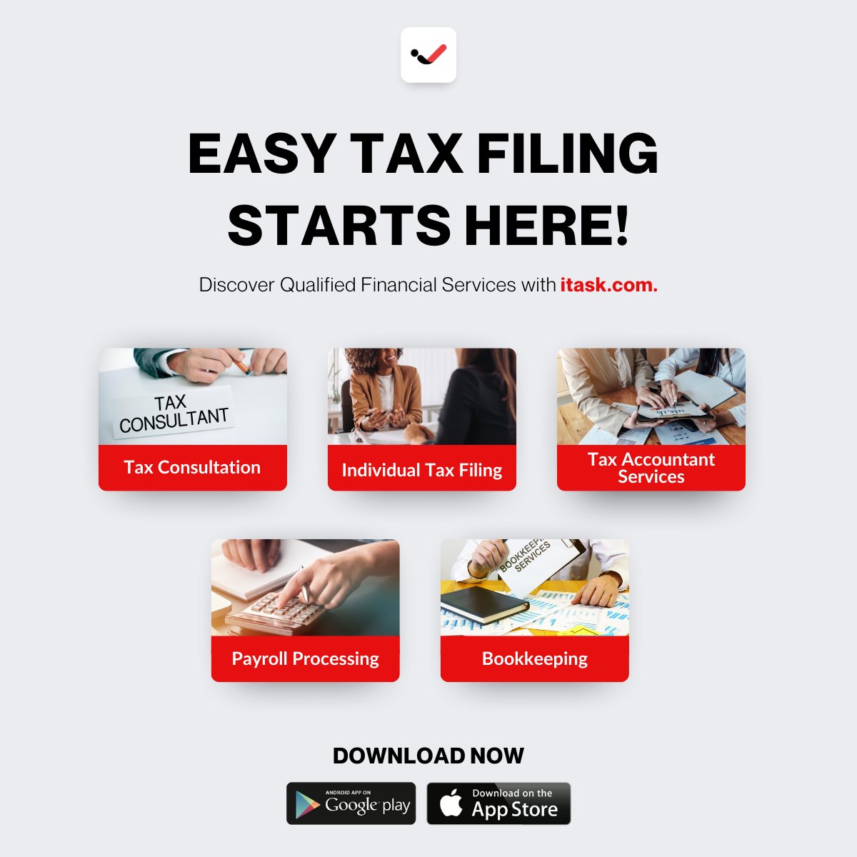 iTaskAppCanada's tweet image. Keep your financial life organized and stress-free! iTask.com connects you with qualified tax accountants, consultants, and more. Get started today! #TaxConsultation #Bookkeeping #iTaskApp