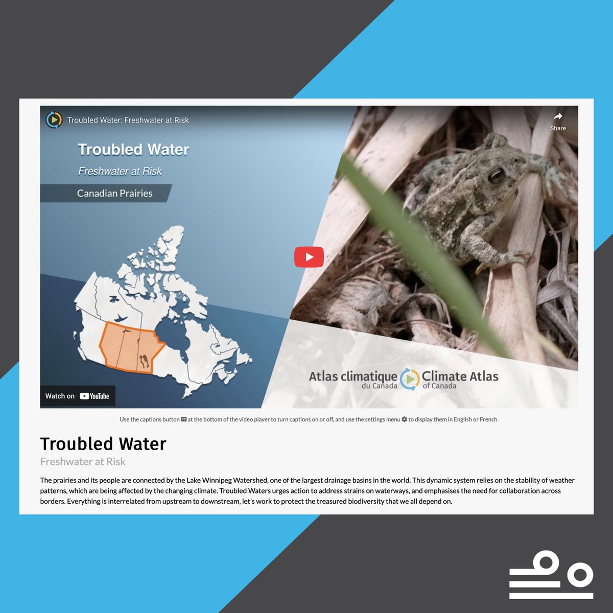 Videos such as “Troubled Water: Freshwater at Risk” and “Métis Perspectives on Climate and Conservation” are available on our channel. Watch them to learn more about climate change in today’s world! youtube.com/@climateatlaso…
