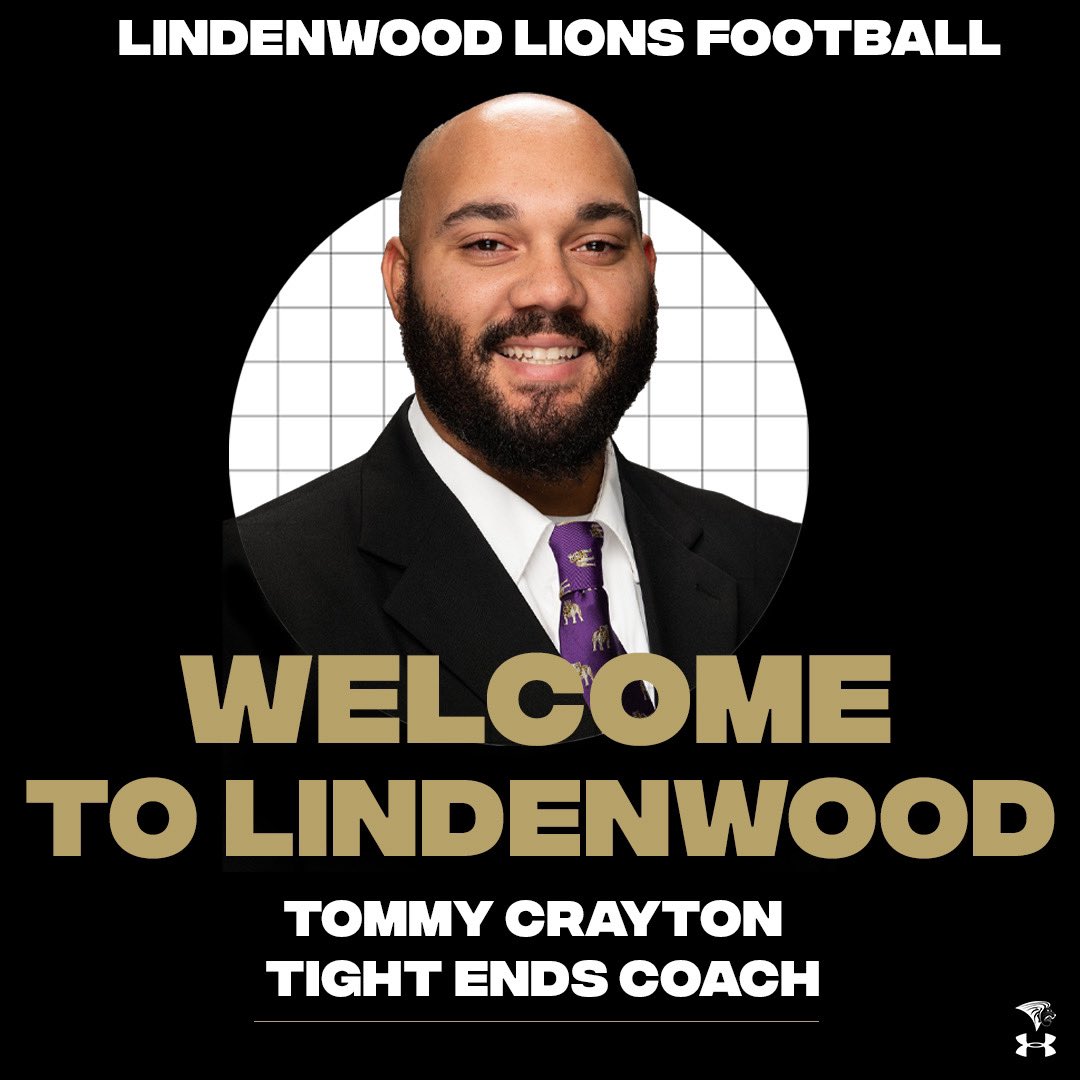 Lindenwood Athletics (@lu_lions) on Twitter photo On Friday, <a href="/LindenwoodFB/">Lindenwood Football</a> ๐ฆ๐ head coach <a href="/stugfb/">Jed Stugart</a> announced the addition of Tommy Crayton (<a href="/Coach_Crayton/">Tommy Crayton</a>) to his staff, leading the tight ends
Welcome, Coach
๐ | tinyurl.com/pn9n4h2y
#NewLevel On Friday, <a href="/LindenwoodFB/">Lindenwood Football</a> ๐ฆ๐ head coach <a href="/stugfb/">Jed Stugart</a> announced the addition of Tommy Crayton (<a href="/Coach_Crayton/">Tommy Crayton</a>) to his staff, leading the tight ends
Welcome, Coach
๐ | tinyurl.com/pn9n4h2y
#NewLevel