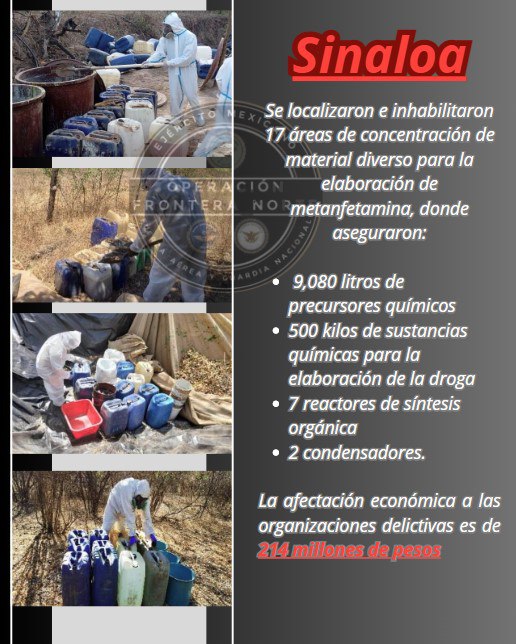 HRS4NTOS's tweet image. &quot;Fuerzas federales&quot; le pegan a los narcos con narcolaboratorios en #Sinalo.
&quot;Operación Frontera Norte&quot;