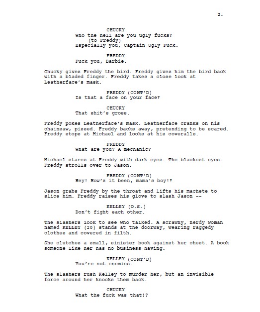 ScreenwriterMaV's tweet image. #FanFictionFriday Slashers vs monsters! 🔪 🧌 Pages 4 &amp;amp; 5 in the comments.

Art by Patrick Brown (patrickbrownart.com)

#FirstPageFriday #FunPageFriday #Horror #HorrorFam #HorrorCommunity #Slashers #Monsters #Screenplay