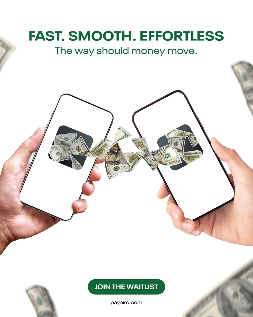 PayAiro's tweet image. Money should move fast, smooth, and effortless—just like PayAiro. 💸
No delays. No hidden fees. Just seamless transactions, the way finance should be.
🔗 Join the Waitlist: payairo.com
#SmartPayments #PayAiro #SeamlessPayments