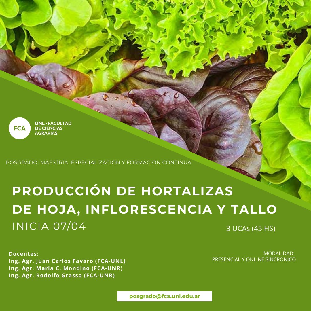 FCA-UNL (@fcaunl) on Twitter photo ¡PROFESIONALES!🎓🎓
Curso de posgrado.
🗓️Inicia: 7 de abril.
💻Modalidad: presencial y online sincrónico.
🌐Más info: posgrado@fca.unl.edu.ar ¡PROFESIONALES!🎓🎓
Curso de posgrado.
🗓️Inicia: 7 de abril.
💻Modalidad: presencial y online sincrónico.
🌐Más info: posgrado@fca.unl.edu.ar