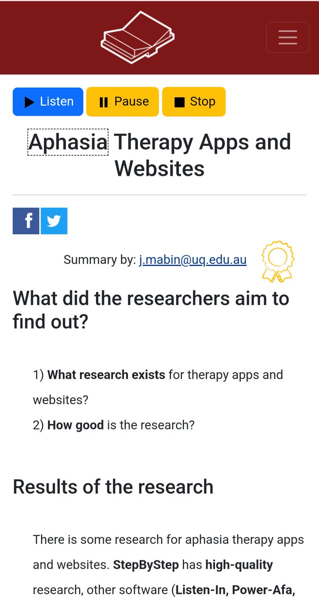 Thanks to Josephine Mabin and team for making their new article #accessible using the #aphasia research library! Read their review summary here: aphasialibrary.org/en/article/52/
The full paper is available here: doi.org/10.1080/026870…