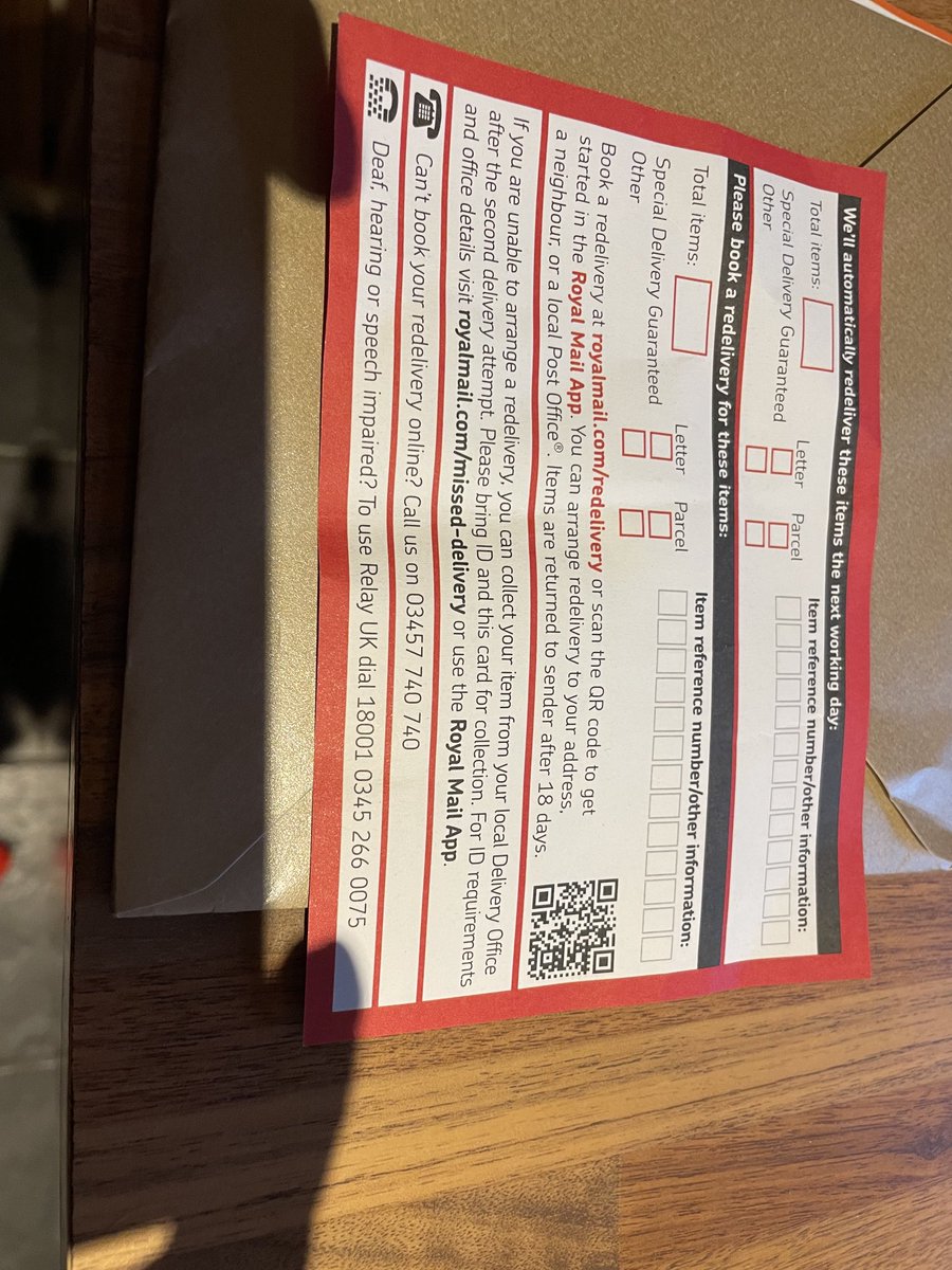 ⁦<a href="/RoyalMail/">Royal Mail</a>⁩ ⁦@RoyalMailHelp⁩ what’s the use of putting a card through my door with only my name and address on?  Funnily enough I know that but it would be really useful to have some info on my missed delivery….ps was home all day too!