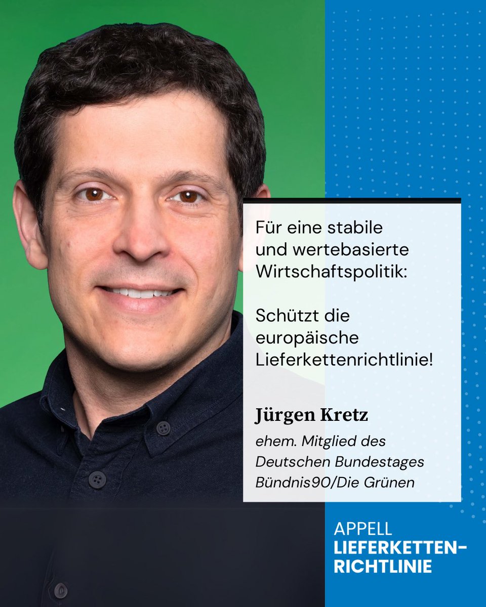 Jürgen Kretz (@juergenkretz) on Twitter photo #Menschenrechte & #Umwelt zu schützen ist keine unnötige #Bürokratie! Die künftige #Koalition sollte sich klar zur #Nachhaltigkeit bekennen!
<a href="/spdde/">SPD Parteivorstand 🇪🇺</a>, verteidigt die 🇪🇺#Lieferkettenrichtlinie!
Auch bis zu ihrer Umsetzung in🇩🇪 darf das #LkSG nicht abgeschafft/aufgeweicht werden! #Menschenrechte & #Umwelt zu schützen ist keine unnötige #Bürokratie! Die künftige #Koalition sollte sich klar zur #Nachhaltigkeit bekennen!
<a href="/spdde/">SPD Parteivorstand 🇪🇺</a>, verteidigt die 🇪🇺#Lieferkettenrichtlinie!
Auch bis zu ihrer Umsetzung in🇩🇪 darf das #LkSG nicht abgeschafft/aufgeweicht werden!