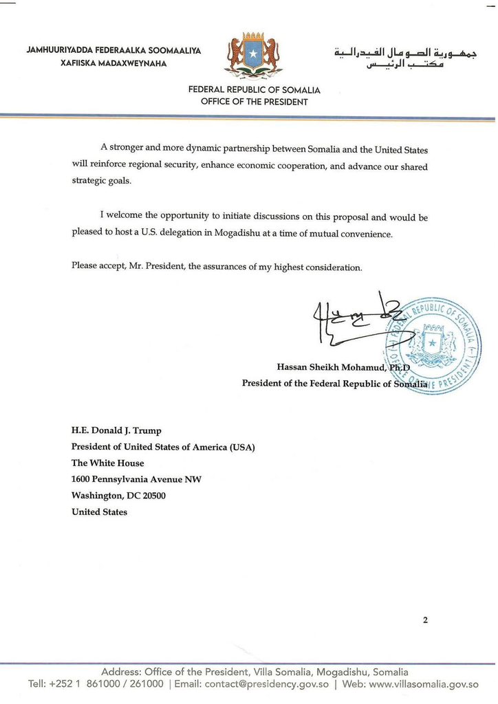 #ALERT: President Hassan Sheikh Mohamud has reportedly offered the United States control over Berbera and Baledogle airports, as well as the ports of Bosaso and Berbera, according to a report published today by Semafor, a global news magazine.

A letter sent by President Hassan