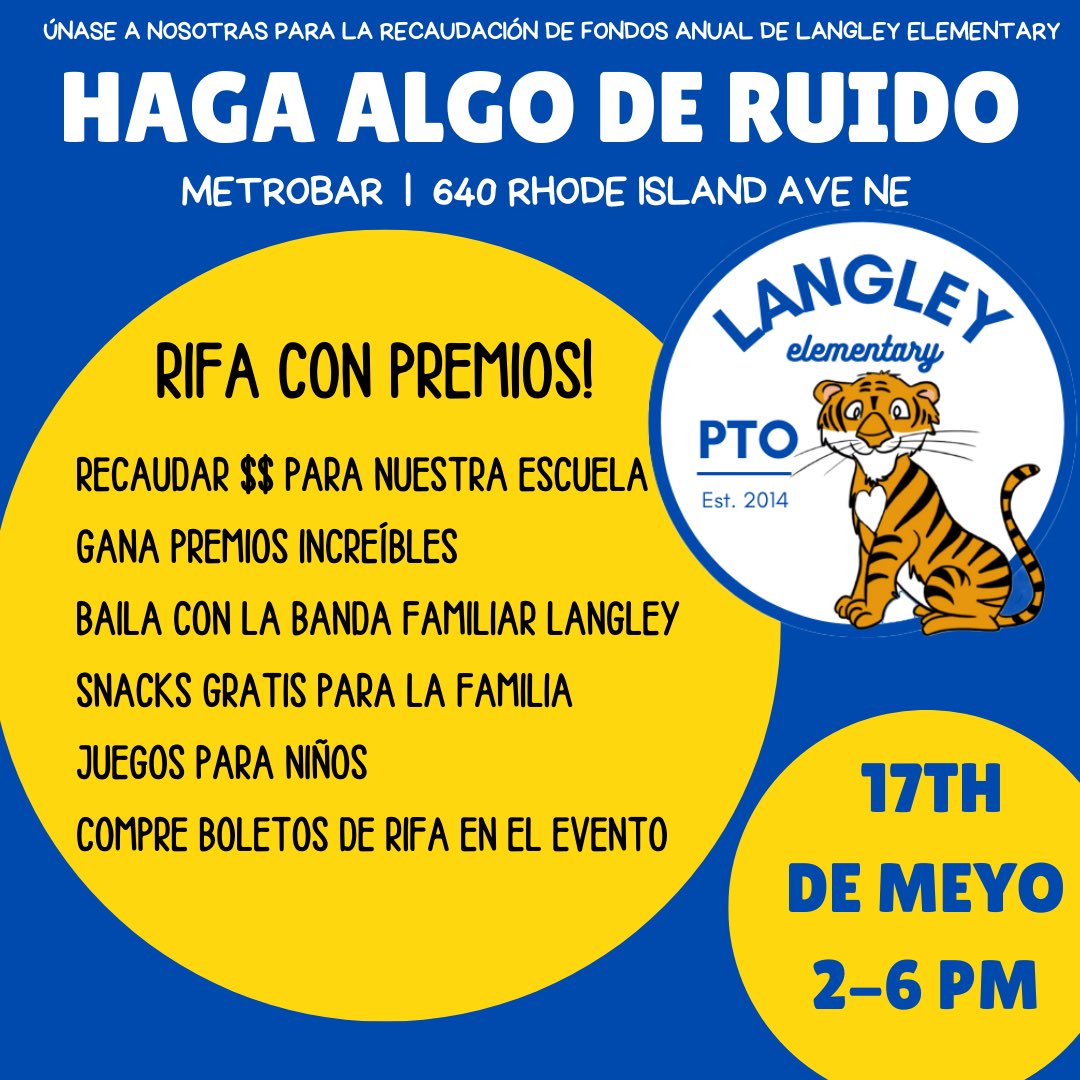 Welcome to Langley all newly matched Tigers! Come meet families and staff at our “Make Some Noise” event at MetroBar on May 17th. Dance with the Langley Family band + raffle to win prizes like free weeks of camp, gift cards, wine, dinners around town, and more! <a href="/metrobardc/">metrobar</a>