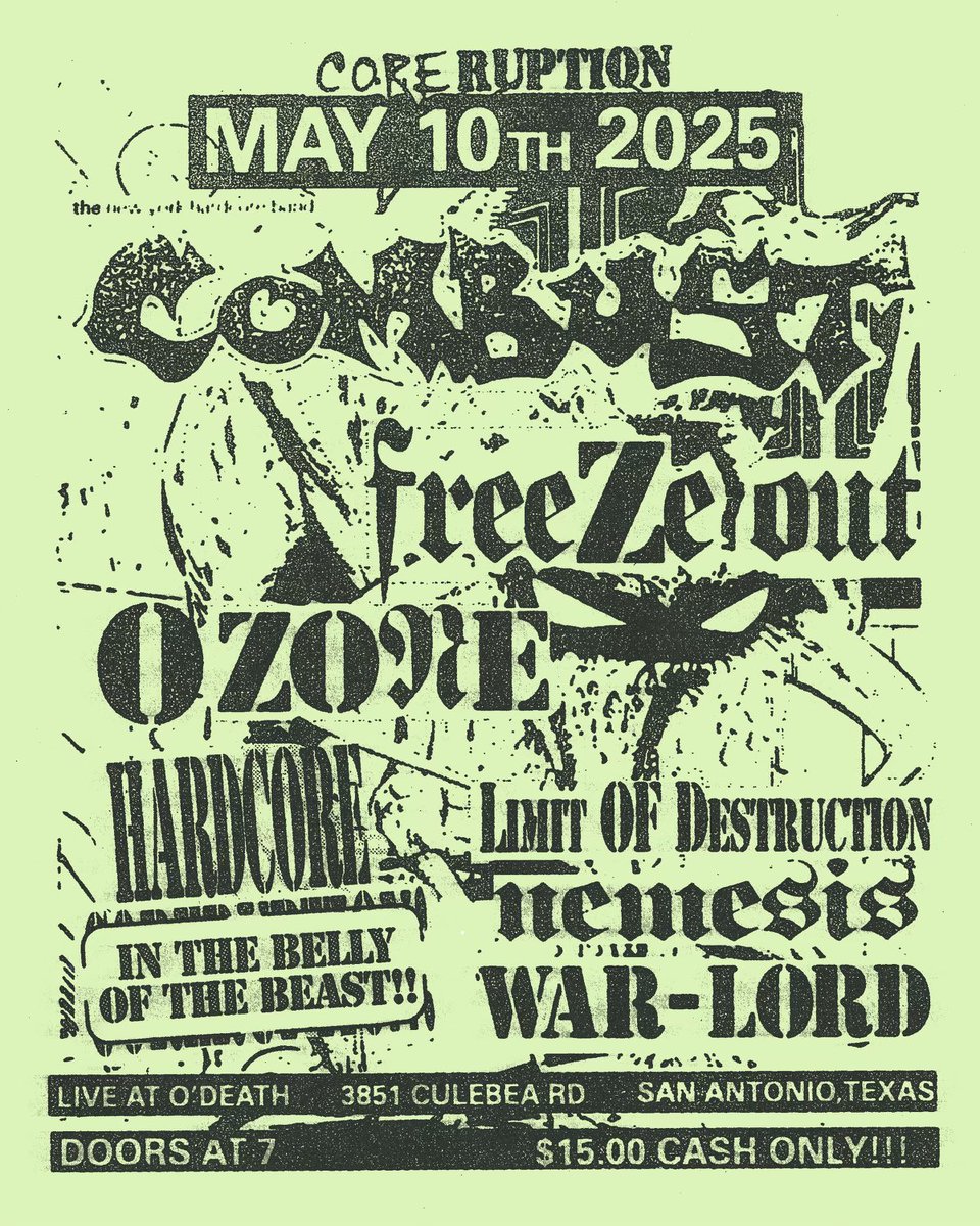 CombustNyhc's tweet image. All the Texas dates with Ozone and Freeze Out in May….epic lineups. Epic bands. Epic dance floors. Listen to the Limit of Destruction demo that came out today.