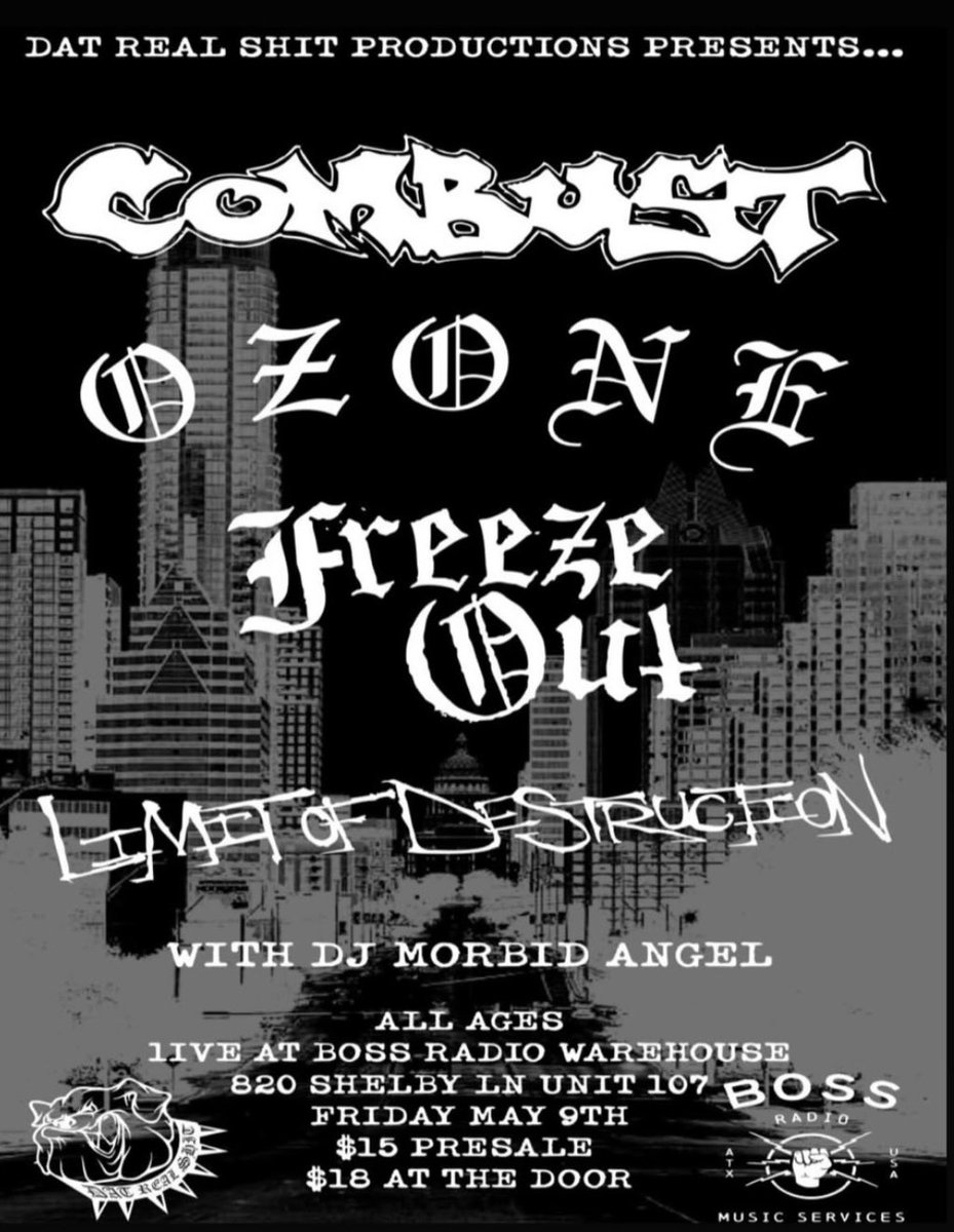 CombustNyhc's tweet image. All the Texas dates with Ozone and Freeze Out in May….epic lineups. Epic bands. Epic dance floors. Listen to the Limit of Destruction demo that came out today.