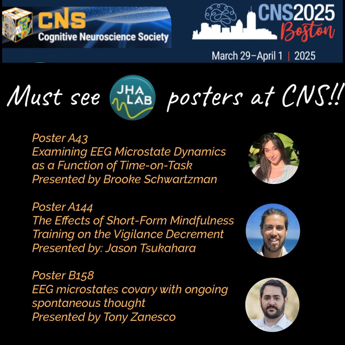 Amishi Jha (@amishijha) on Twitter photo Heading to the đź§ the Cognitive Neuroscience
Society đź§ meeting in Boston? Come check out <a href="/CogNeuroUMiami/">Cognitive and Behavioral Neuroscience at UMiami</a>
Jha Lab’s posters! A43 (presented by Brooke Schwartzmanan), A144 (by Jason Tsukahara), B158 (presented by Jha Lab alum <a href="/anthonyzanesco/">Anthony Zanesco</a>— Asst. Prof at Univ of Kentucky) Heading to the 🧠the Cognitive Neuroscience
Society đź§ meeting in Boston? Come check out <a href="/CogNeuroUMiami/">Cognitive and Behavioral Neuroscience at UMiami</a>
Jha Lab’s posters! A43 (presented by Brooke Schwartzmanan), A144 (by Jason Tsukahara), B158 (presented by Jha Lab alum <a href="/anthonyzanesco/">Anthony Zanesco</a>— Asst. Prof at Univ of Kentucky)