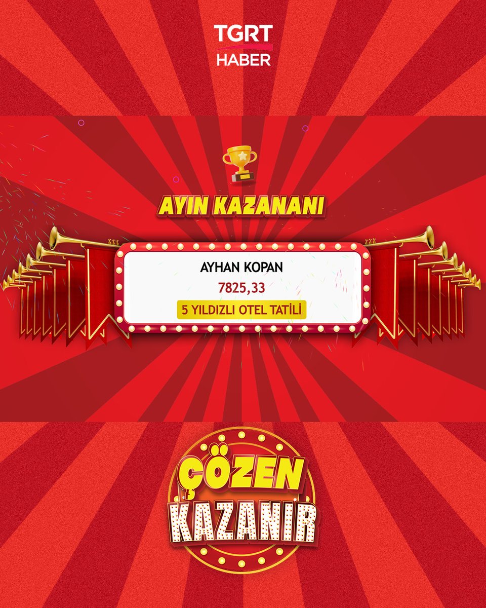 🎁Çözen Kazanır’da ayın birincisi ödülümüz Halalbooking.com’dan Antalya’daki 5 yıldızlı otelde her şey dahil 2 kişilik 3 gün tatil kazanan Ayhan Kopan oldu.

Kendisini tebrik ediyoruz. 👏

#ÇözenKazanır #ödül #işbirliği @halalbooking