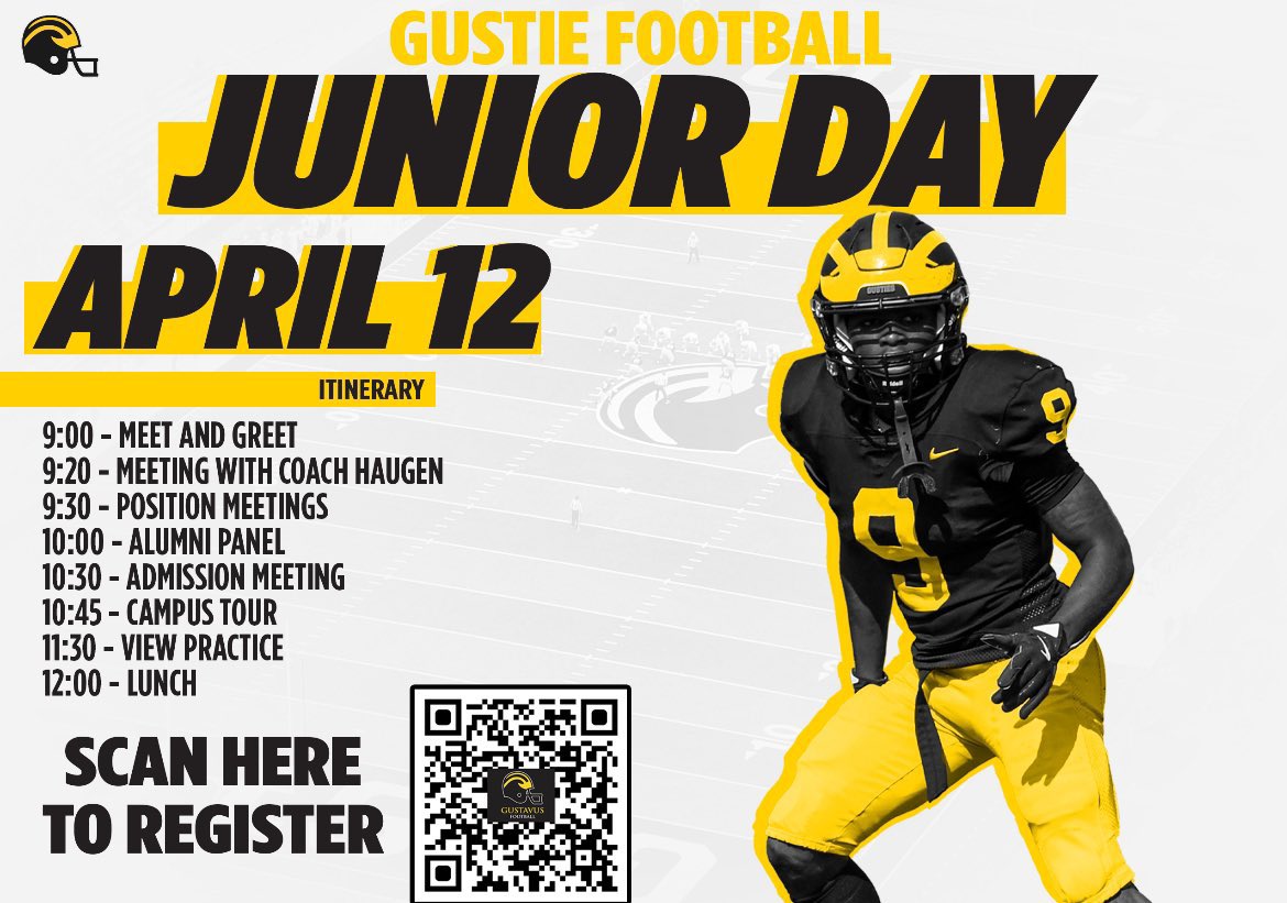 Appreciate the Junior Day invite from <a href="/GlynnDerek/">Coach Glynn</a>. <a href="/gustiefootball/">Gustavus Football</a> #GoGusties