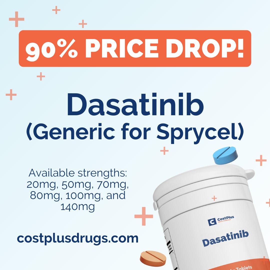 costplusdrugs's tweet image. 🚨 𝐌𝐀𝐒𝐒𝐈𝐕𝐄 𝐏𝐑𝐈𝐂𝐄 𝐃𝐑𝐎𝐏! 📢
We just dropped the price of all Dasatinib strengths by over 90% on costplusdrugs.com!
Why? Because our pricing model is simple:
When we get a lower price, you get a lower price.
⬇️ Strengths & pricing:
20mg | 60 tablets |…