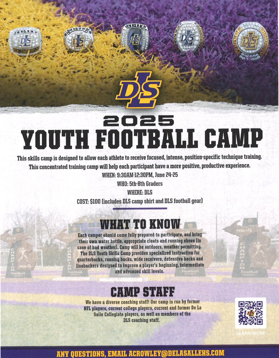 James Light (@jamesalight) on Twitter photo 2025 <a href="/DLSFootball_MI/">De La Salle Pilots Football</a> Camp Dates...
- Speed & Strength Camp: Led by Hall of Fame Sprinter Johnnie Drake (April 28th-May 21st)
- Youth Football Camp: Open to grades 5th-8th (June 24th-June 25th)
delasallehs.com/admissions/sum⦠2025 <a href="/DLSFootball_MI/">De La Salle Pilots Football</a> Camp Dates...
- Speed & Strength Camp: Led by Hall of Fame Sprinter Johnnie Drake (April 28th-May 21st)
- Youth Football Camp: Open to grades 5th-8th (June 24th-June 25th)
delasallehs.com/admissions/sumā¦
