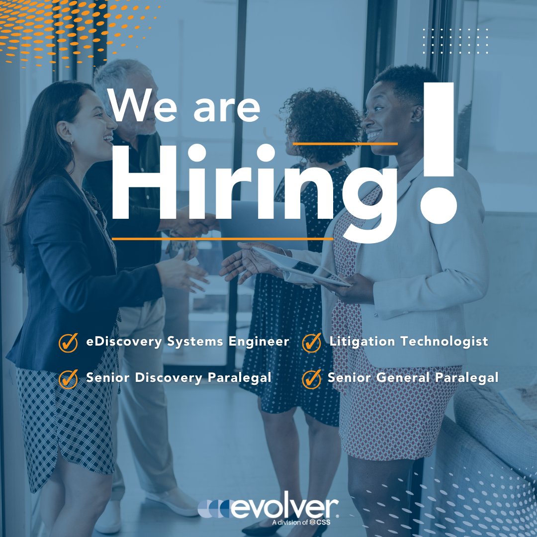 📢 Join Our Team at Evolver! We're hiring for multiple positions in Washington, DC. If you have an active Top Secret clearance and expertise in legal, discovery, or IT fields, explore our open roles below.

✅ Senior General Paralegal – Support legal teams with document review,