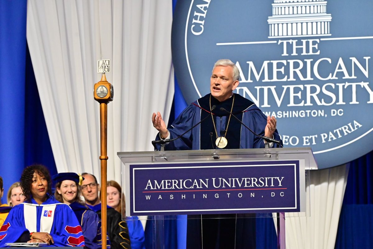 AmericanU's tweet photo. The American University community, including students, faculty, staff, and alumni gathered to witness and celebrate the historic inauguration of our 16th president, Jonathan Alger. https://t.co/Iyvur7fuvs