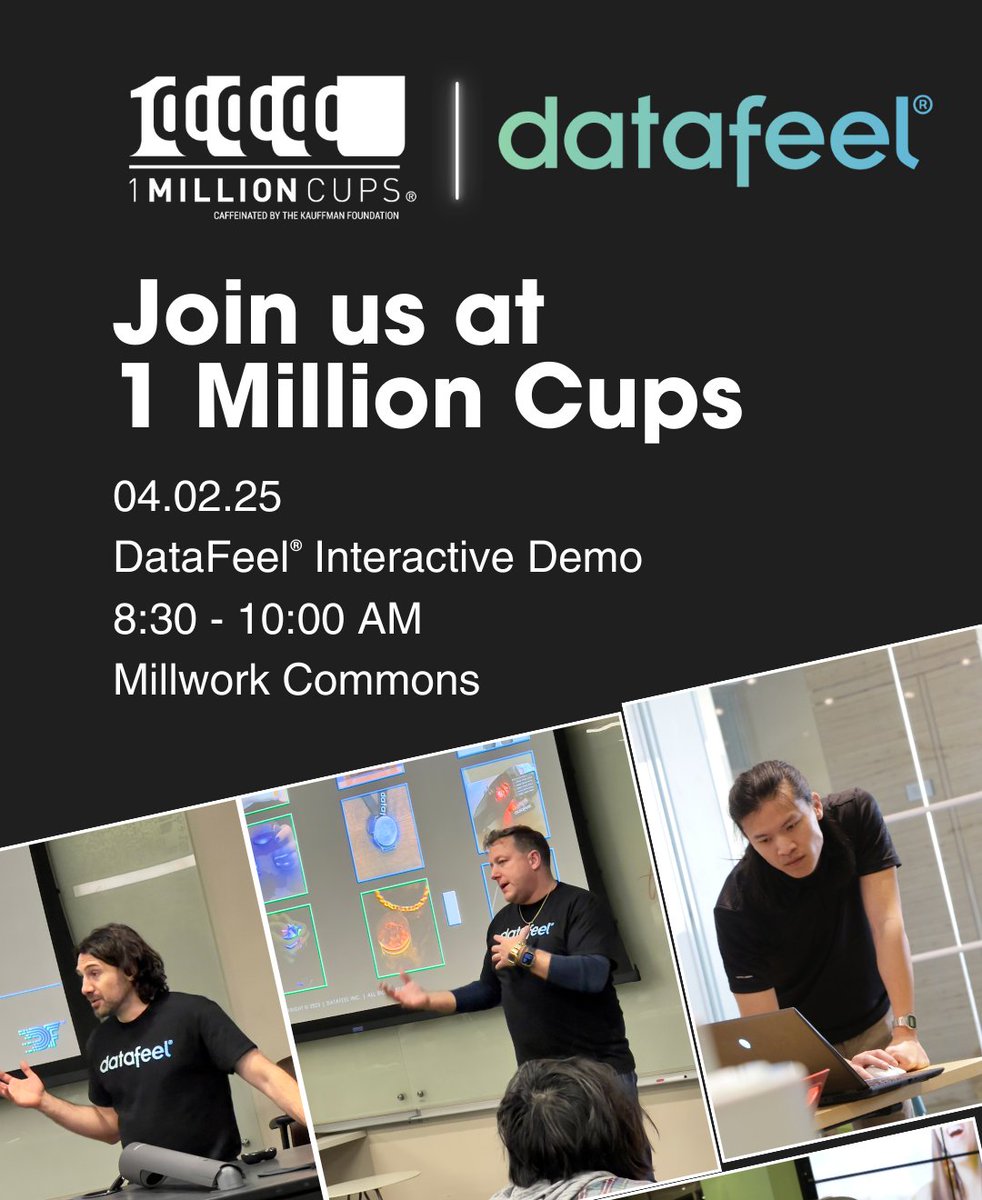 datafeeltech's tweet image. DataFeel will be hosting an interactive demo at 1 Million Cups on Wednesday, April 2, at 8:30 AM. This event is open to the public so come and join us if you are in the Omaha area!
#FeelTheFutuer #MultiEnergy #1MMCups #DataFeel