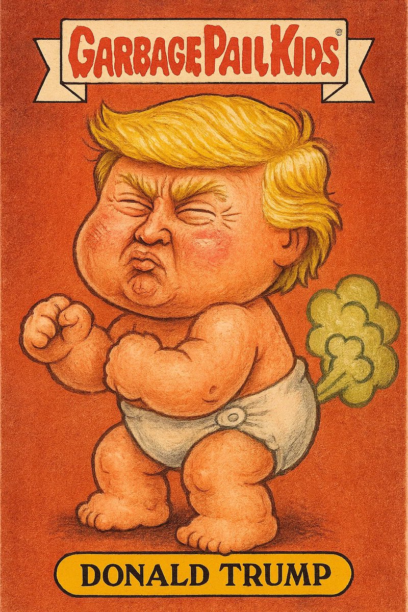 LygoeCreative's tweet photo. #GarbagePailKids #ElonParody #TrumpParody #GrossOutHumour #GPKStyle #SatiricalArt #CartoonChaos #MemeCulture #CollectibleCards #NappyExplosion #RetroCartoon #ChatGPT https://t.co/koZVpQsv6V