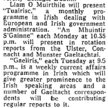 CartlannBnG's tweet photo. Clár na Seachtaine Seo:

'An Mhuintir S'againne' - clár ó 1975 le Pádraig Tyers, i mbun agallaimh le Déaglán Ó Muiríosa agus Séamus de Faoite ón Rinn, agus Eugene Conn Mac Cárthaigh ó Ghleann na Claodaí

10:10am Dé Domhnaigh | 2:05pm Dé Céadaoin
&amp; Podchraoladh @RTERnaG https://t.co/XKmsYpaxUi