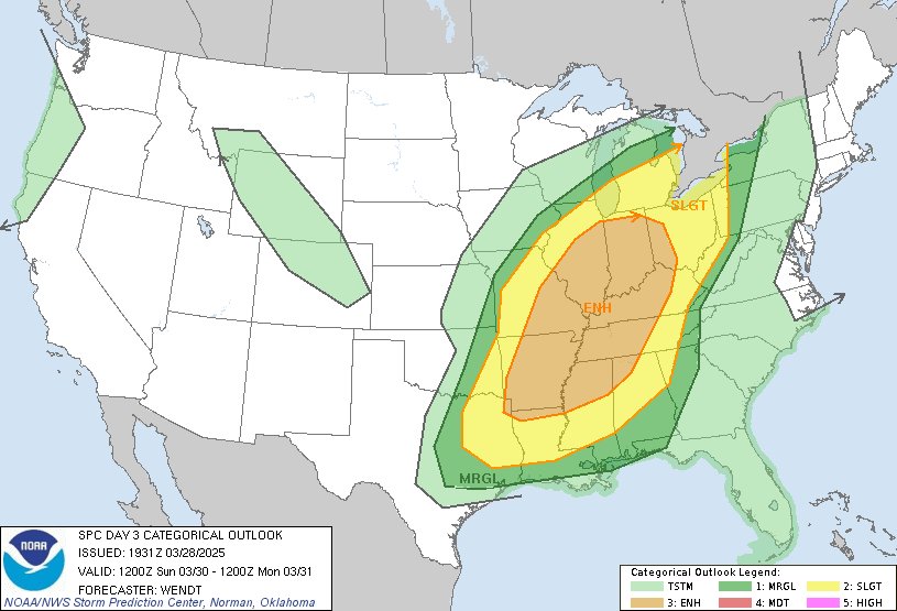 2:32pm CDT #SPC Day3 Outlook Enhanced Risk: for much of the Ohio Valley into the Mid-South spc.noaa.gov/products/outlo…