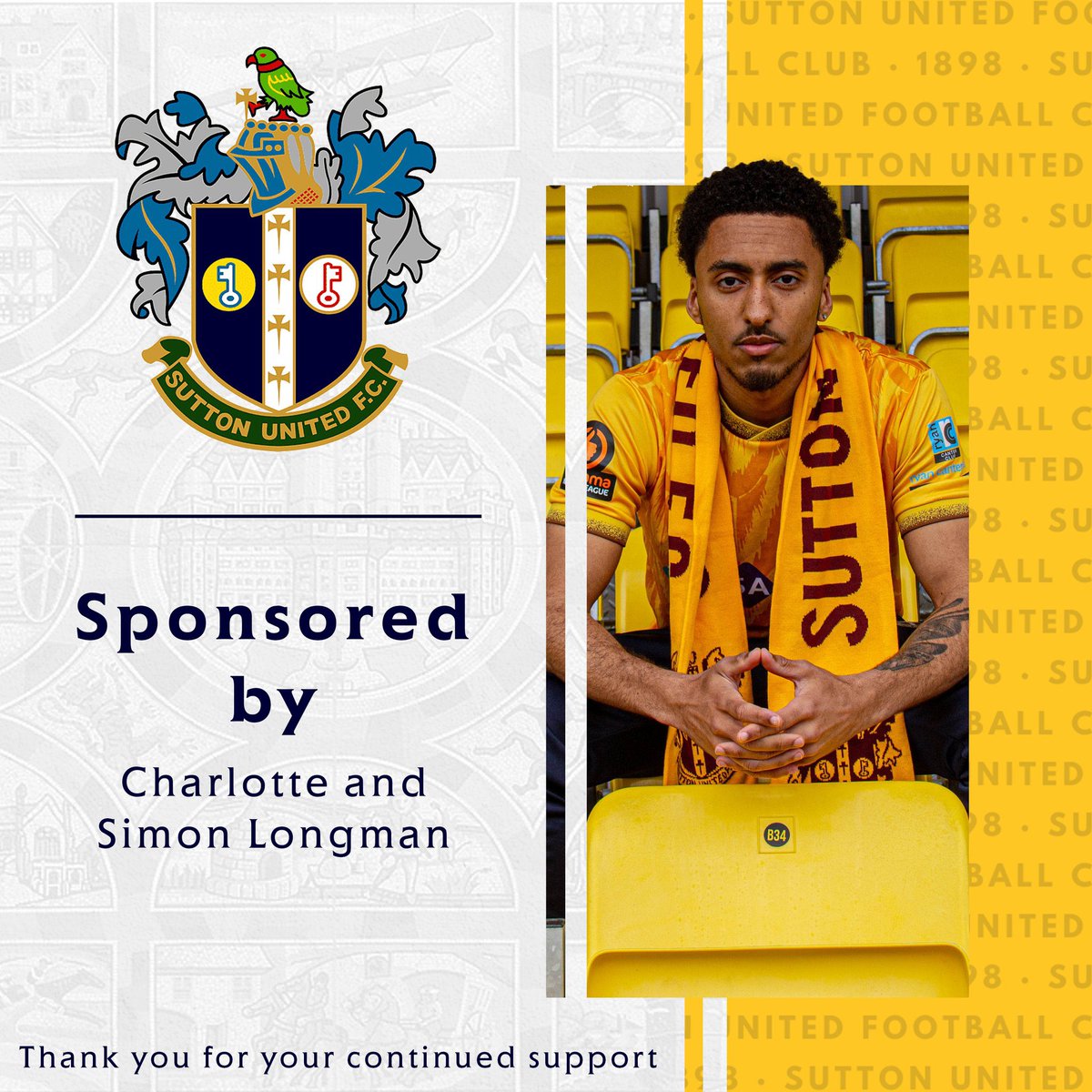 Kain Adom has been sponsored by Charlotte and Simon Longman 🤝

A huge thank you for your continued support 🙌

#UTFS | #AmberArmy | #SuttonUnited | #ForeverAmber 💛