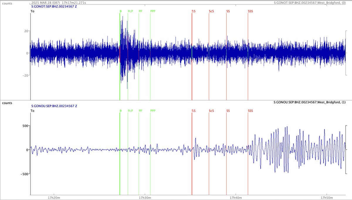 M6.6 earthquake, Central Mid-Atlantic Ridge, at 17.17 UTC on 28 March 2025. Recorded in Nottingham using 'slinky' (top) and horizontal pendulum school seismometers
#earthquake ⚒️ #geology 🦕
earthquake.usgs.gov/earthquakes/ev…