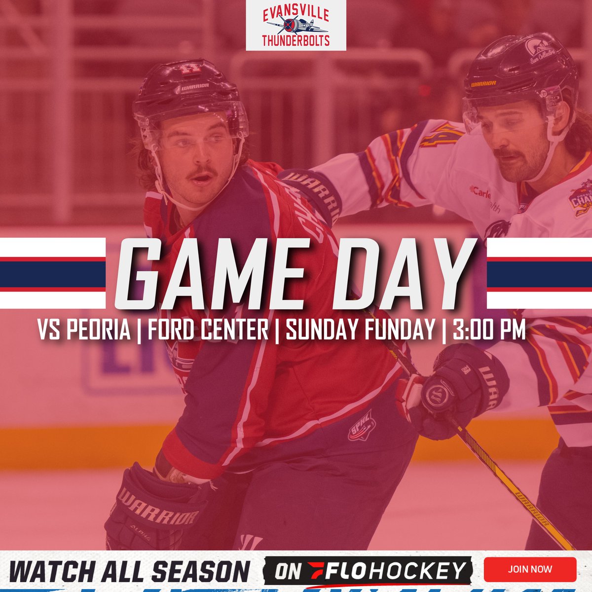 Ending a three-game weekend with Sunday Funday!

🆚 Peoria Rivermen
📍 Ford Center
🕖 3:00 PM
📺 flosports.link/3P1Ddno
🎟️ bit.ly/3JP0ndX

#EVVvsHSV | #WhoseHouse