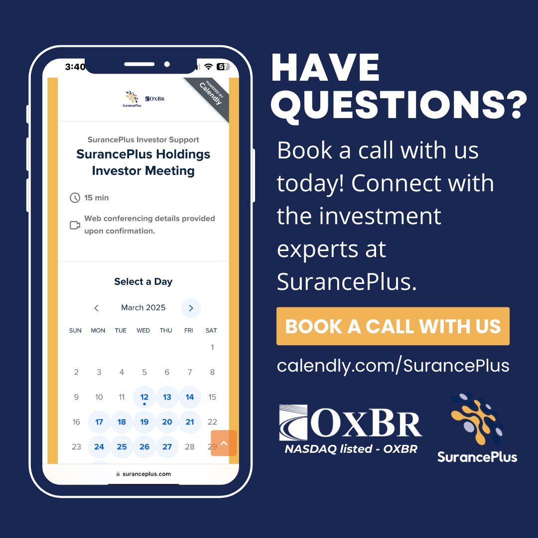 Have questions about reinsurance investments? Book a 15-minute consultation with our experts and maximize your financial potential.
Learn more today! suranceplus.com/invest/#get-st…
#OxbridgeRe #SurancePlus #Reinsurance #RWA #RWAtokenization #InvestmentOpportunity #FinancialInnovation