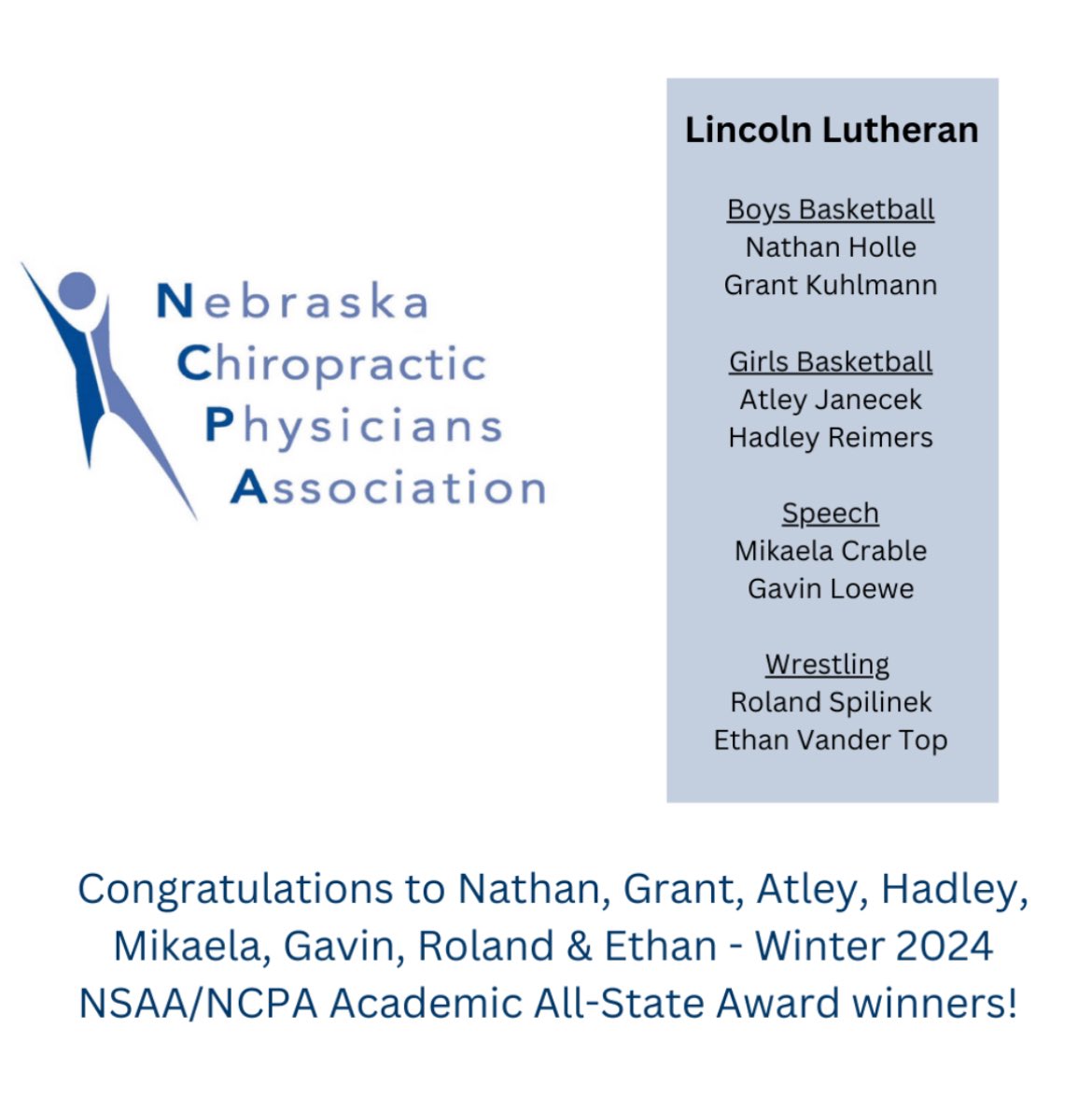 Lincoln Lutheran Activities (@llactivities) on Twitter photo Congrats to our Winter Academic All-State Award winners!
#nebpreps #WeAreWarriors <a href="/LLBoysHoops/">Lincoln Lutheran Boys Basketball</a> <a href="/WarriorsGBB/">Lincoln Lutheran GBB</a> <a href="/ll_wrestling/">LLWarriorWrestling</a> Congrats to our Winter Academic All-State Award winners!
#nebpreps #WeAreWarriors <a href="/LLBoysHoops/">Lincoln Lutheran Boys Basketball</a> <a href="/WarriorsGBB/">Lincoln Lutheran GBB</a> <a href="/ll_wrestling/">LLWarriorWrestling</a>