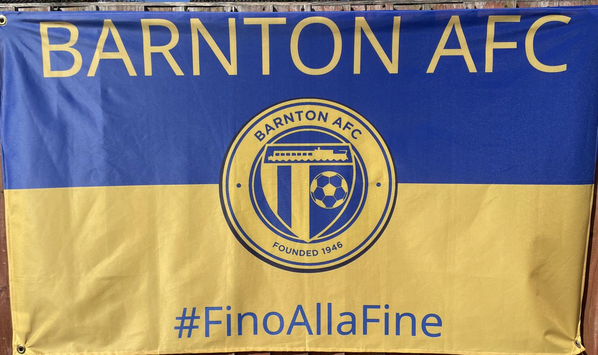 barntonafcTV's tweet photo. It’s the BiG one tomorrow 💪
Macron Cup Semi-Final 🏆 

Good luck @Craigdhumphries @LewisWood11 @ablades1988 &amp; lads. 

2 buses sold out!! 100+ following 💙💛

Special thanks to  @YrGameYrName for the fantastic Pennant 🙌🏻👌🏻. 

#UTV #FinoAllaFine https://t.co/n3IUIZ6K9o