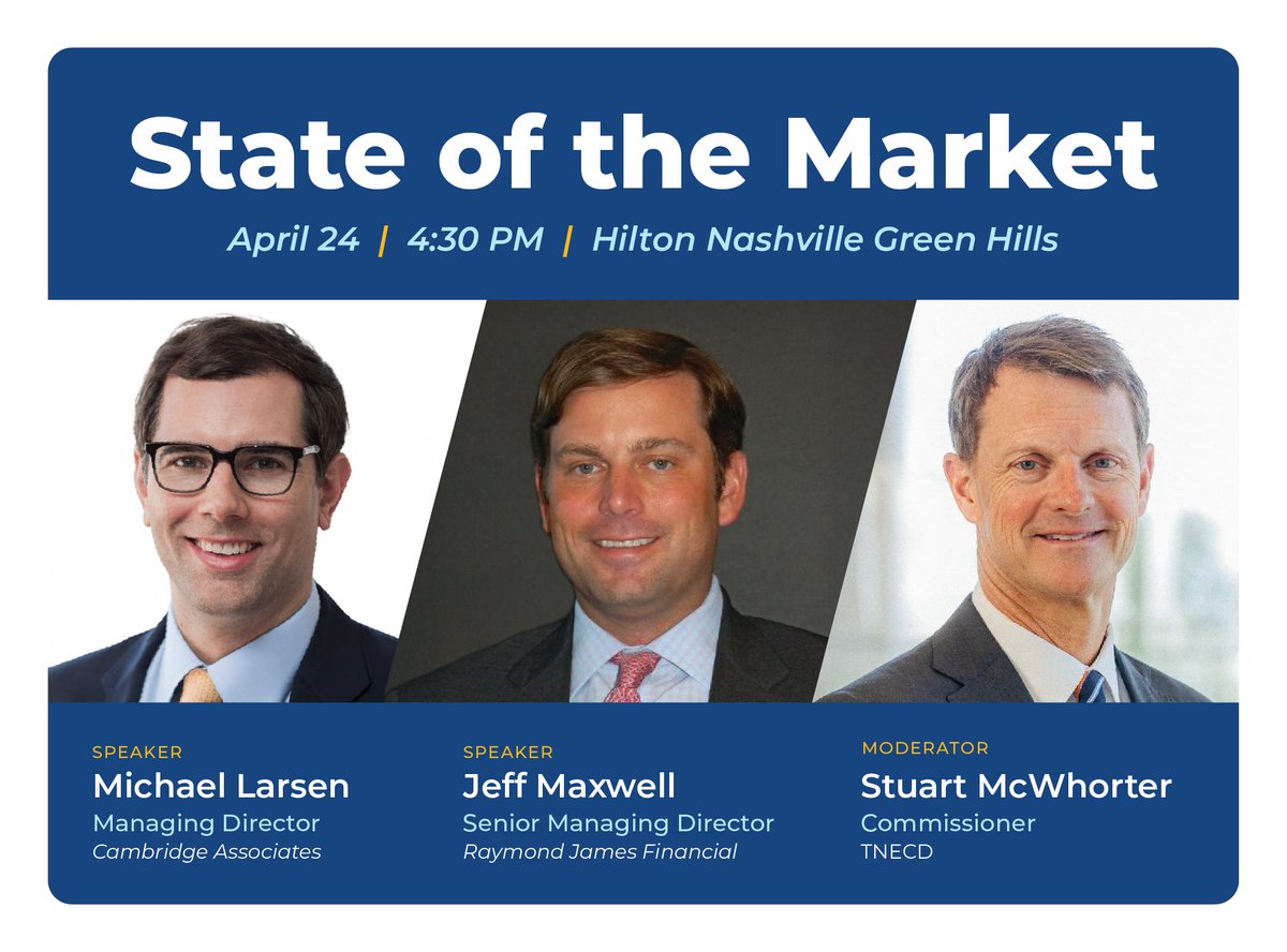 GNPCA (@thegnpca) on Twitter photo Where the industry connects: our April 24 State of the Market panel discussion will feature <a href="/mplarsen/">Michael Larsen</a> of Cambridge Associates, Jeff Maxwell of <a href="/RaymondJames/">Raymond James</a> Financial, and TNECD Commissioner Stuart McWhorter (<a href="/CommishTNECD/">Stuart C. McWhorter</a>). We’ll see you there.
#Nashville #VC #PrivateCapital Where the industry connects: our April 24 State of the Market panel discussion will feature <a href="/mplarsen/">Michael Larsen</a> of Cambridge Associates, Jeff Maxwell of <a href="/RaymondJames/">Raymond James</a> Financial, and TNECD Commissioner Stuart McWhorter (<a href="/CommishTNECD/">Stuart C. McWhorter</a>). We’ll see you there.
#Nashville #VC #PrivateCapital