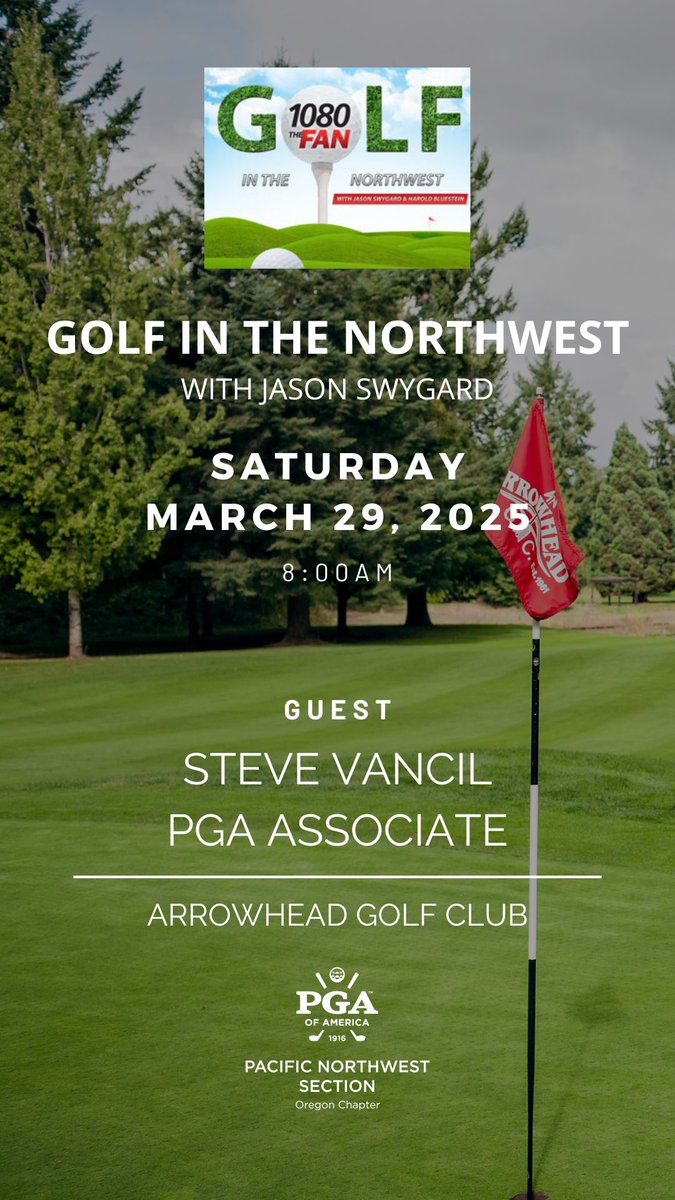 Golf in the Northwest hosted by <a href="/FANswag/">Jason Swygard</a> tomorrow.  Steve Vancil, PGA Associate talks about what he’s been up to lately 🏆 👏🏻👏🏻 @1080TheFAN