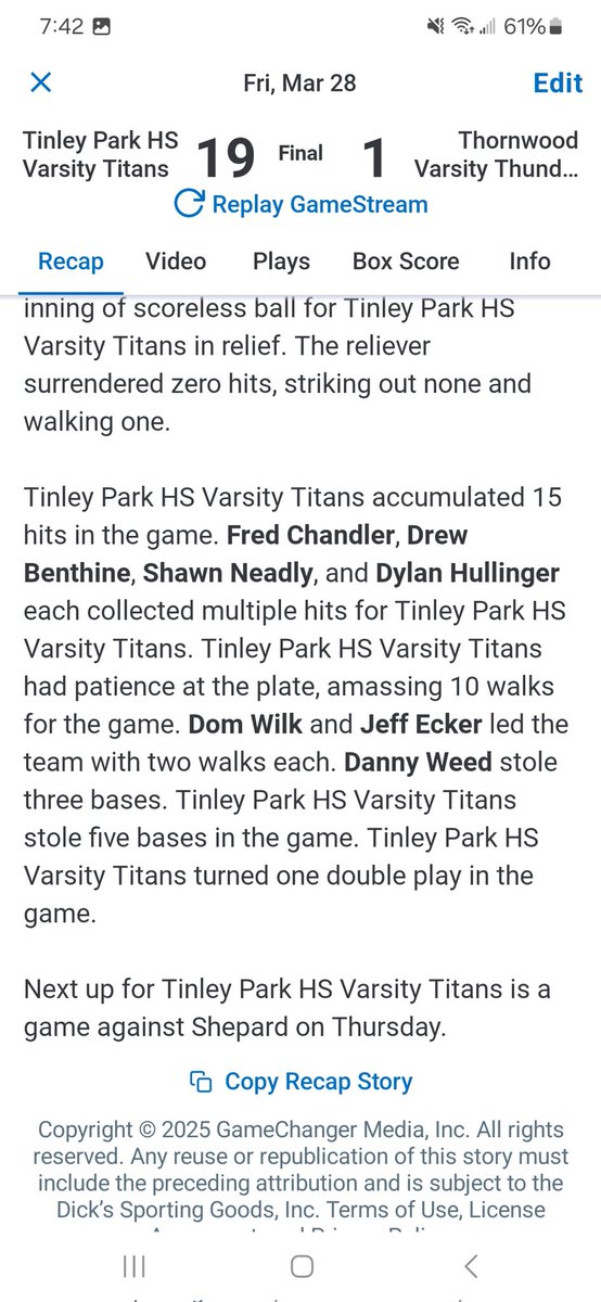 Andrew Sebastian (@coachsebastian6) on Twitter photo Titan victory! Titans move to 3-3 on the year. <a href="/Brendan_Draves/">Brendan Draves</a> goes 3-3 with 2 2b's, 6 RBI's, and a homerun in back to back days. <a href="/NolanMaciejews1/">Nolan Maciejewski</a> goes 1-2 on the day with a HR and 3 RBI's. <a href="/drewbenthine13/">drew benthine</a> goes 2-2 with a 2b, 2 runs, and an RBI. <a href="/TPHSTitans/">TPHS Baseball</a> Titan victory! Titans move to 3-3 on the year. <a href="/Brendan_Draves/">Brendan Draves</a> goes 3-3 with 2 2b's, 6 RBI's, and a homerun in back to back days. <a href="/NolanMaciejews1/">Nolan Maciejewski</a> goes 1-2 on the day with a HR and 3 RBI's. <a href="/drewbenthine13/">drew benthine</a> goes 2-2 with a 2b, 2 runs, and an RBI. <a href="/TPHSTitans/">TPHS Baseball</a>