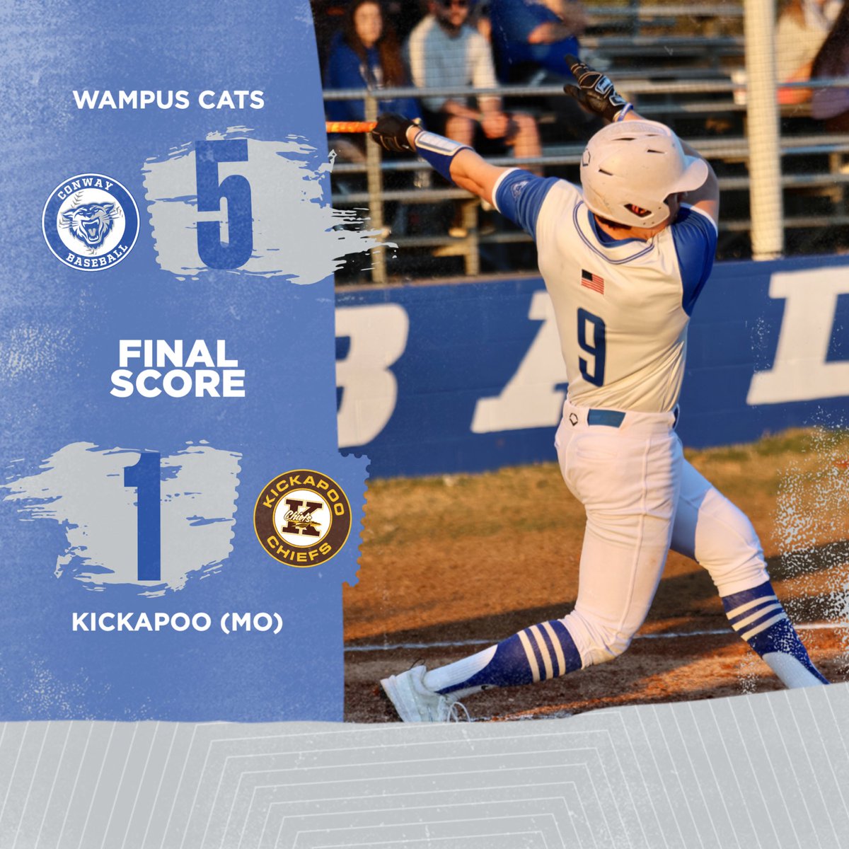 Conway Wampus Cat Baseball Booster Club (@conwaybsbl) on Twitter photo Cats (11-0) ride another strong pitching performance to a win in the Robinson Invitational.
<a href="/SilasCicero/">Silas Cicero</a> 3ip, h, er, 2k
<a href="/CoverShaun26/">Shaun Cover</a> 2-4, 3B, 2B, R, 2ip, 0r
<a href="/BeauBilleck/">Beau Billeck</a> 2ip, 0r, 3k
<a href="/BlakeKordsmeie1/">Blake Kordsmeier</a> 2-2, 2RBI
<a href="/stewartlondon14/">London Stewart</a> 1-2, RBI
<a href="/Cartercrow24/">Carter Crow</a> 1-3, R, RBI
Next up: Cats (11-0) ride another strong pitching performance to a win in the Robinson Invitational.
<a href="/SilasCicero/">Silas Cicero</a> 3ip, h, er, 2k
<a href="/CoverShaun26/">Shaun Cover</a> 2-4, 3B, 2B, R, 2ip, 0r
<a href="/BeauBilleck/">Beau Billeck</a> 2ip, 0r, 3k
<a href="/BlakeKordsmeie1/">Blake Kordsmeier</a> 2-2, 2RBI
<a href="/stewartlondon14/">London Stewart</a> 1-2, RBI
<a href="/Cartercrow24/">Carter Crow</a> 1-3, R, RBI
Next up: