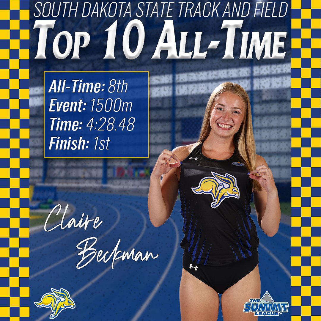Claire clutched gold 🥇

Beckman finished first in the 1500m with a time of 4:28.48 to improve on the SDSU top 10 list  🙌

#GoJacks🐰